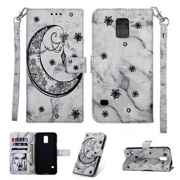 Moon Flower Marble Leather Wallet Phone Case for Samsung Galaxy S5 G900 - Black