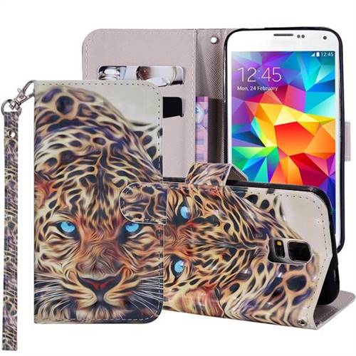 Leopard 3D Painted Leather Phone Wallet Case Cover for Samsung Galaxy S5 G900