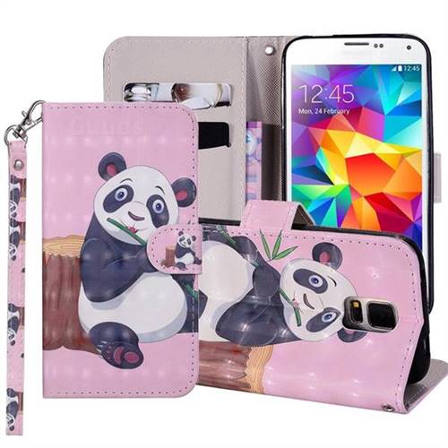 Happy Panda 3D Painted Leather Phone Wallet Case Cover for Samsung Galaxy S5 G900