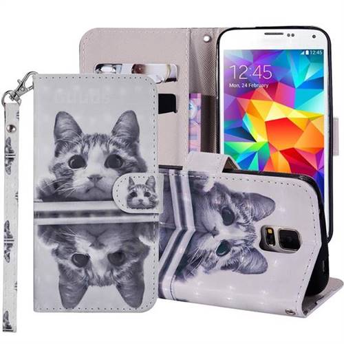 Mirror Cat 3D Painted Leather Phone Wallet Case Cover for Samsung Galaxy S5 G900