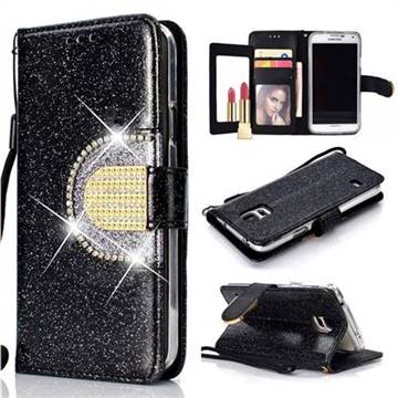 Glitter Diamond Buckle Splice Mirror Leather Wallet Phone Case for Samsung Galaxy S5 G900 - Black