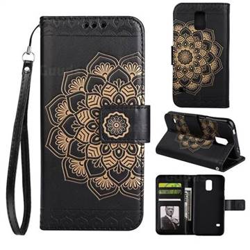 Embossing Half Mandala Flower Leather Wallet Case for Samsung Galaxy S5 G900 - Black