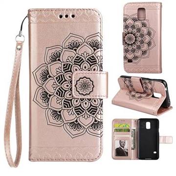 Embossing Half Mandala Flower Leather Wallet Case for Samsung Galaxy S5 G900 - Rose Gold
