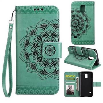 Embossing Half Mandala Flower Leather Wallet Case for Samsung Galaxy S5 G900 - Mint Green