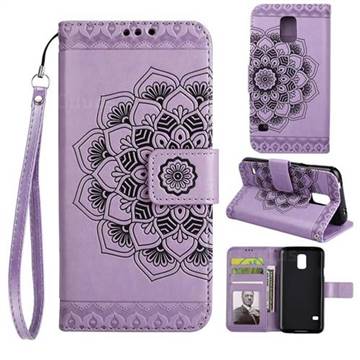 Embossing Half Mandala Flower Leather Wallet Case for Samsung Galaxy S5 G900 - Purple
