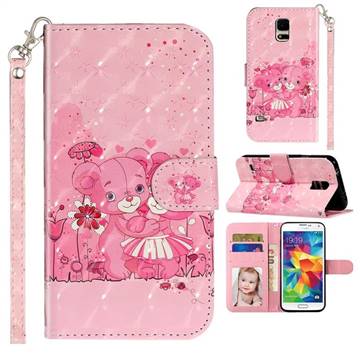 Pink Bear 3D Leather Phone Holster Wallet Case for Samsung Galaxy S5 G900