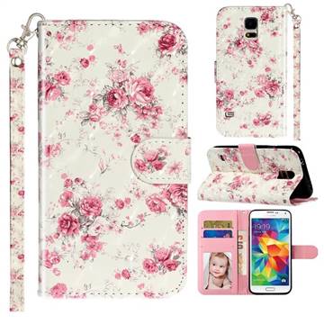 Rambler Rose Flower 3D Leather Phone Holster Wallet Case for Samsung Galaxy S5 G900