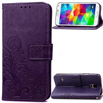 Embossing Imprint Four-Leaf Clover Leather Wallet Case for Samsung Galaxy S5 Mini - Purple