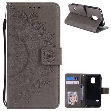 Intricate Embossing Datura Leather Wallet Case for Samsung Galaxy S5 Mini G800 - Gray