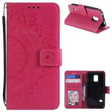 Intricate Embossing Datura Leather Wallet Case for Samsung Galaxy S5 Mini G800 - Rose Red