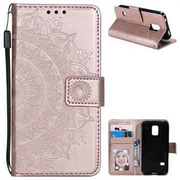 Intricate Embossing Datura Leather Wallet Case for Samsung Galaxy S5 Mini G800 - Rose Gold