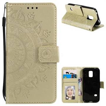 Intricate Embossing Datura Leather Wallet Case for Samsung Galaxy S5 Mini G800 - Golden