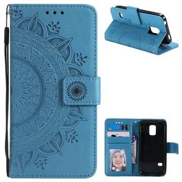Intricate Embossing Datura Leather Wallet Case for Samsung Galaxy S5 Mini G800 - Blue