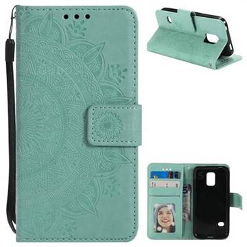 Intricate Embossing Datura Leather Wallet Case for Samsung Galaxy S5 Mini G800 - Mint Green