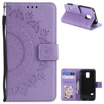 Intricate Embossing Datura Leather Wallet Case for Samsung Galaxy S5 Mini G800 - Purple