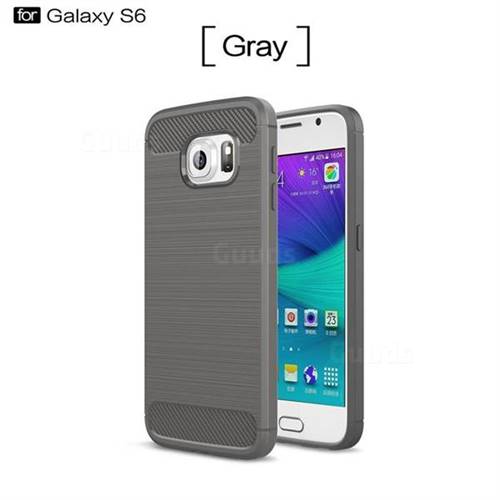 Luxury Carbon Fiber Brushed Wire Drawing Silicone TPU Back Cover for Samsung Galaxy S6 G920 (Gray)