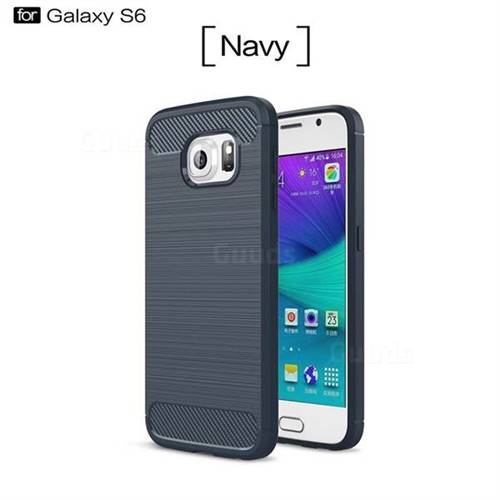 Luxury Carbon Fiber Brushed Wire Drawing Silicone TPU Back Cover for Samsung Galaxy S6 G920 (Navy)