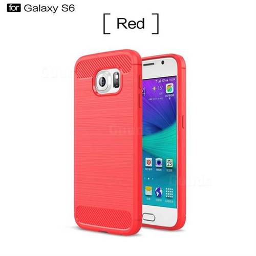 Luxury Carbon Fiber Brushed Wire Drawing Silicone TPU Back Cover for Samsung Galaxy S6 G920 (Red)