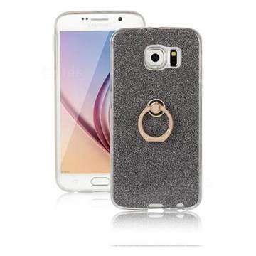 Luxury Soft TPU Glitter Back Ring Cover with 360 Rotate Finger Holder Buckle for Samsung Galaxy S6 G920 - Black