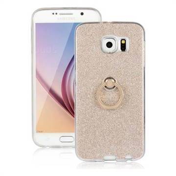 Luxury Soft TPU Glitter Back Ring Cover with 360 Rotate Finger Holder Buckle for Samsung Galaxy S6 G920 - Golden