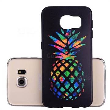 Colorful Pineapple 3D Embossed Relief Black Soft Back Cover for Samsung Galaxy S6 G920