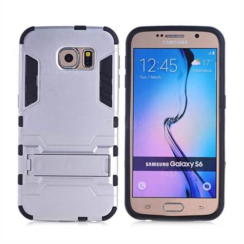 Armor Premium Tactical Grip Kickstand Shockproof Dual Layer Rugged Hard Cover for Samsung Galaxy S6 G920 - Silver