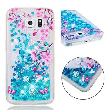 Blue Plum Blossom Dynamic Liquid Glitter Quicksand Soft TPU Case for Samsung Galaxy S6 G920