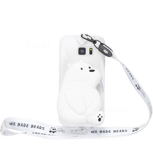White Polar Bear Neck Lanyard Zipper Wallet Silicone Case for Samsung Galaxy S6 G920