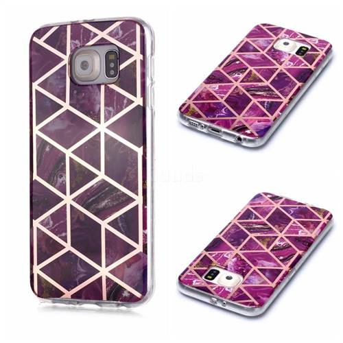 Purple Rhombus Galvanized Rose Gold Marble Phone Back Cover for Samsung Galaxy S6 G920