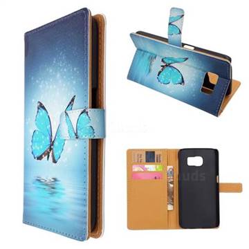 Sea Blue Butterfly Leather Wallet Case for Samsung Galaxy S6 G920 G9200