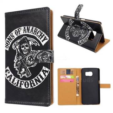 Black Skull Leather Wallet Case for Samsung Galaxy S6 G920 G9200