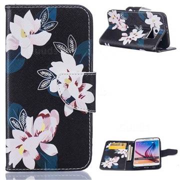 Black Lily Leather Wallet Case for Samsung Galaxy S6 G920 G9200