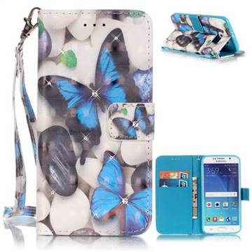 Blue Butterflies 3D Painted Leather Wallet Case for Samsung Galaxy S6