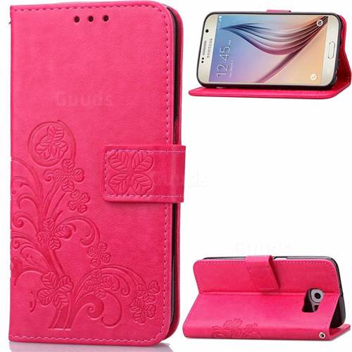 Embossing Imprint Four-Leaf Clover Leather Wallet Case for Samsung Galaxy S6 - Rose