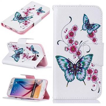 Peach Butterflies Leather Wallet Case for Samsung Galaxy S6