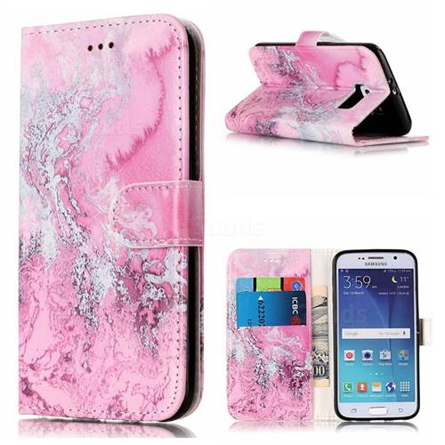 Pink Seawater PU Leather Wallet Case for Samsung Galaxy S6