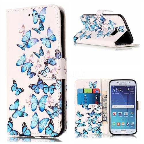 Blue Vivid Butterflies PU Leather Wallet Case for Samsung Galaxy S6
