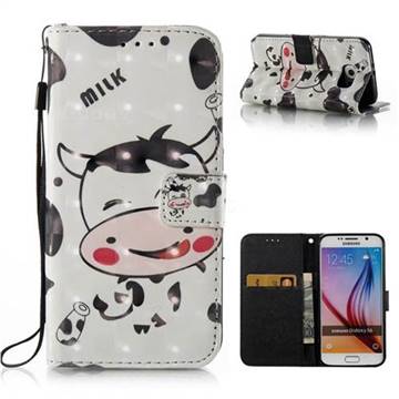 Milk Cow 3D Painted Leather Wallet Case for Samsung Galaxy S6 G920