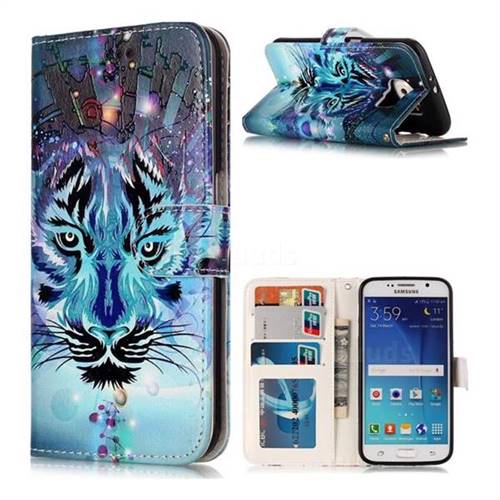 Ice Wolf 3D Relief Oil PU Leather Wallet Case for Samsung Galaxy S6 G920