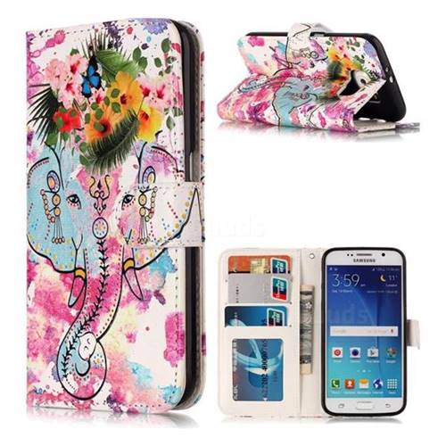 Flower Elephant 3D Relief Oil PU Leather Wallet Case for Samsung Galaxy S6 G920