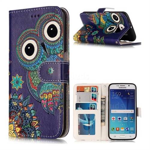 Folk Owl 3D Relief Oil PU Leather Wallet Case for Samsung Galaxy S6 G920