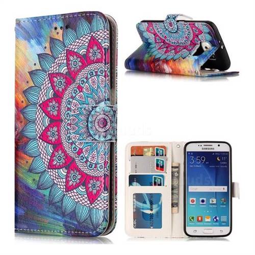 Mandala Flower 3D Relief Oil PU Leather Wallet Case for Samsung Galaxy S6 G920