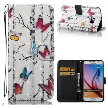 Colored Butterflies 3D Painted Leather Wallet Case for Samsung Galaxy S6 G920