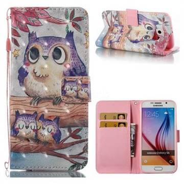 Purple Owl 3D Painted Leather Wallet Case for Samsung Galaxy S6 G920