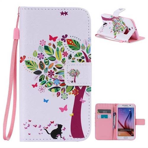 Cat and Tree PU Leather Wallet Case for Samsung Galaxy S6 G920