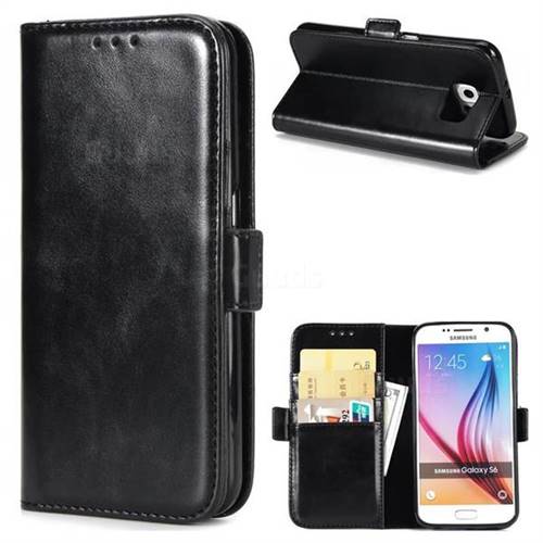 Luxury Crazy Horse PU Leather Wallet Case for Samsung Galaxy S6 G920 - Black