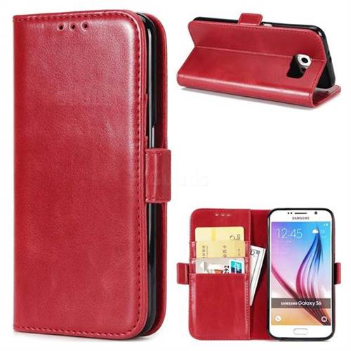 Luxury Crazy Horse PU Leather Wallet Case for Samsung Galaxy S6 G920 - Red