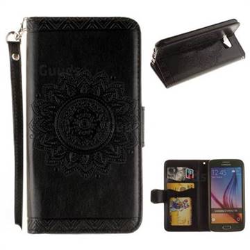 Embossed Datura Flower PU Leather Wallet Case for Samsung Galaxy S6 G920 - Black
