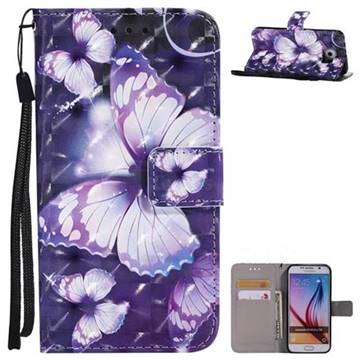 Violet butterfly 3D Painted Leather Wallet Case for Samsung Galaxy S6 G920