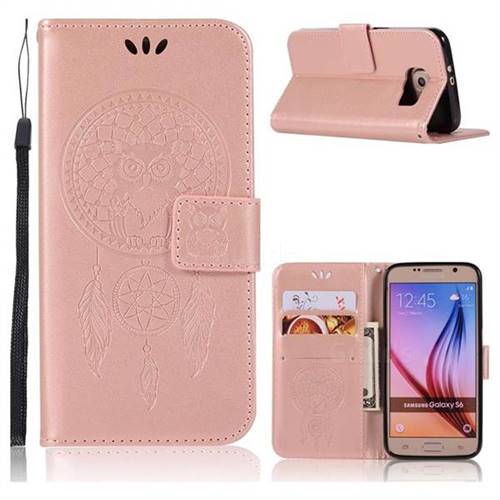 Intricate Embossing Owl Campanula Leather Wallet Case for Samsung Galaxy S6 G920 - Rose Gold